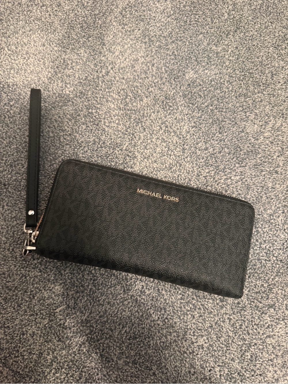 Michael Kors Black Signature Zip Wristlet with Silver Logo